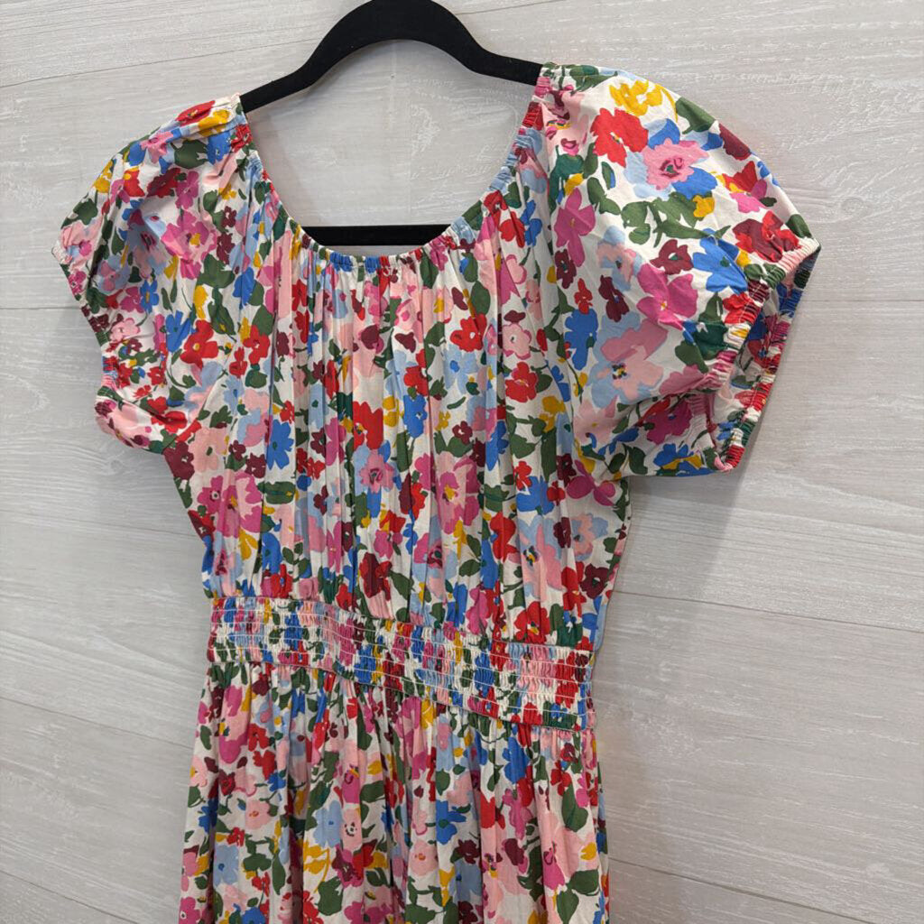 J Crew White/ Multi Print Short Puff Sleeve Midi Dress Extra Small