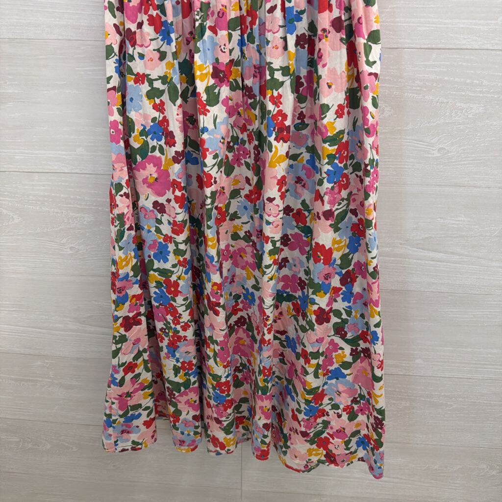 J Crew White/ Multi Print Short Puff Sleeve Midi Dress Extra Small