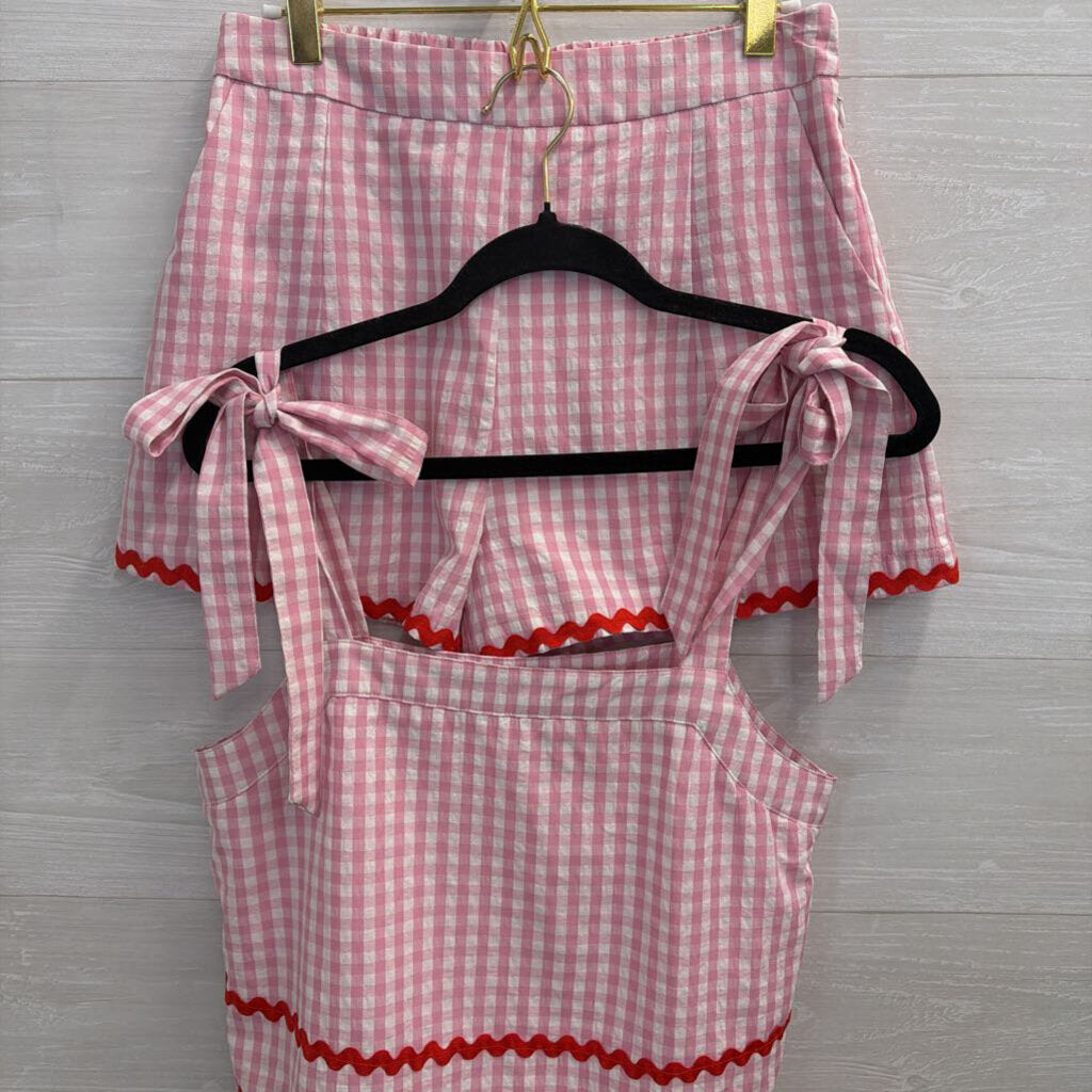 TCEC Pink/ WhiteGingham Red Ribbon Detail Shorts/ Tank Set Small