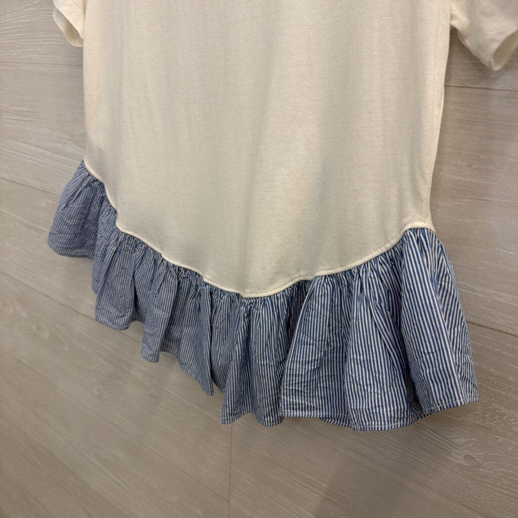 Maeve White/ Blue White Striped Hem Short Sleeve Top Medium