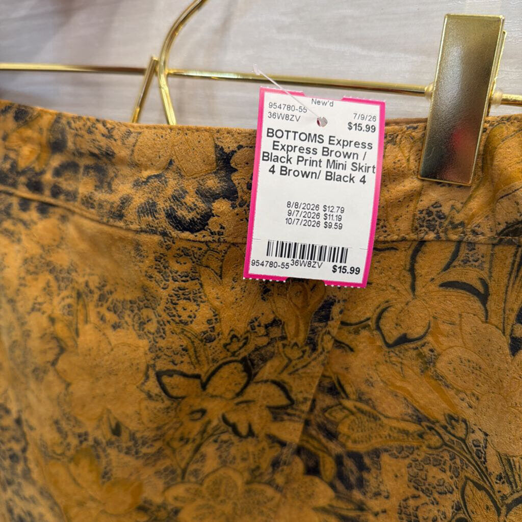 Express Brown / Black Print Mini Skirt 4