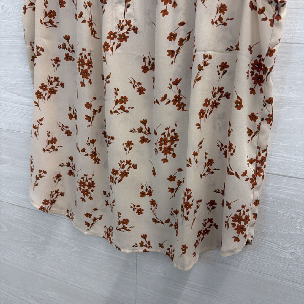 Loft White/ Brown Print Flutter Sleeve Top Medium