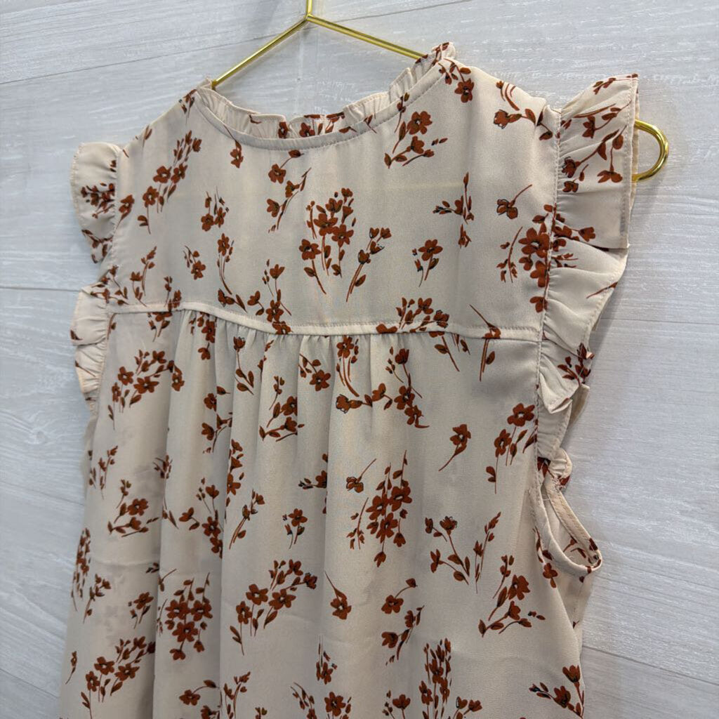Loft White/ Brown Print Flutter Sleeve Top Medium