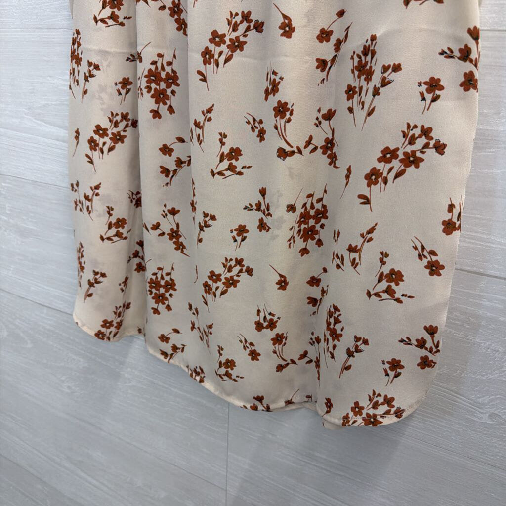 Loft White/ Brown Print Flutter Sleeve Top Medium