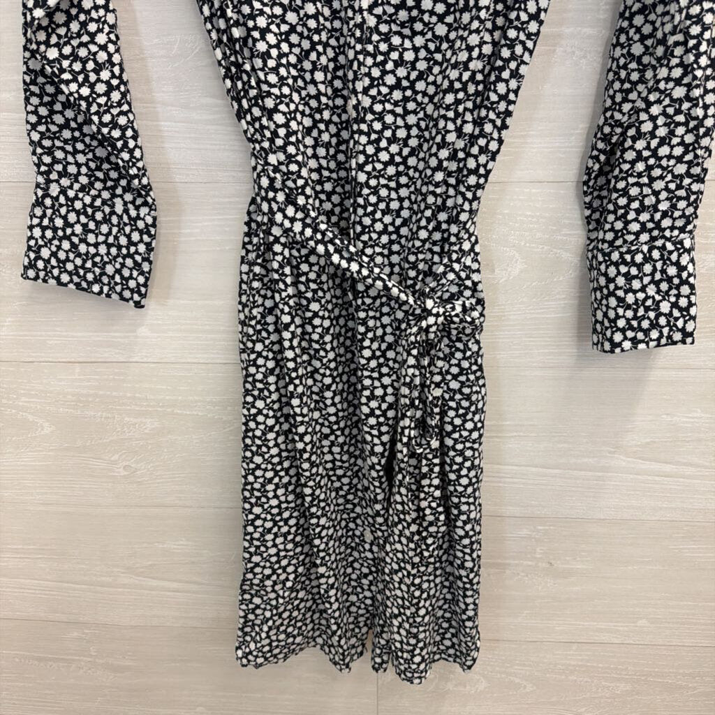 Tommy Hilfiger Navy/ White Print Long Sleeve Button Front Tie Waist Dress Small
