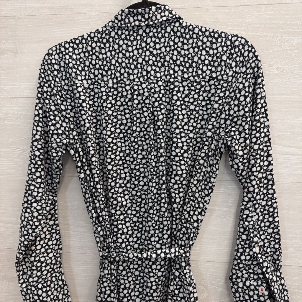 Tommy Hilfiger Navy/ White Print Long Sleeve Button Front Tie Waist Dress Small