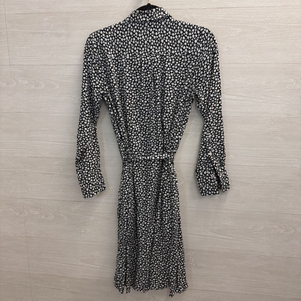 Tommy Hilfiger Navy/ White Print Long Sleeve Button Front Tie Waist Dress Small