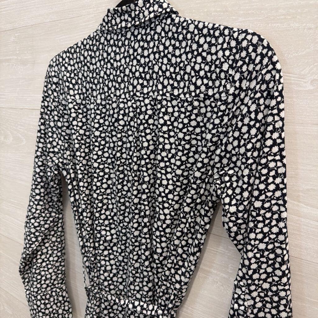 Tommy Hilfiger Navy/ White Print Long Sleeve Button Front Tie Waist Dress Small