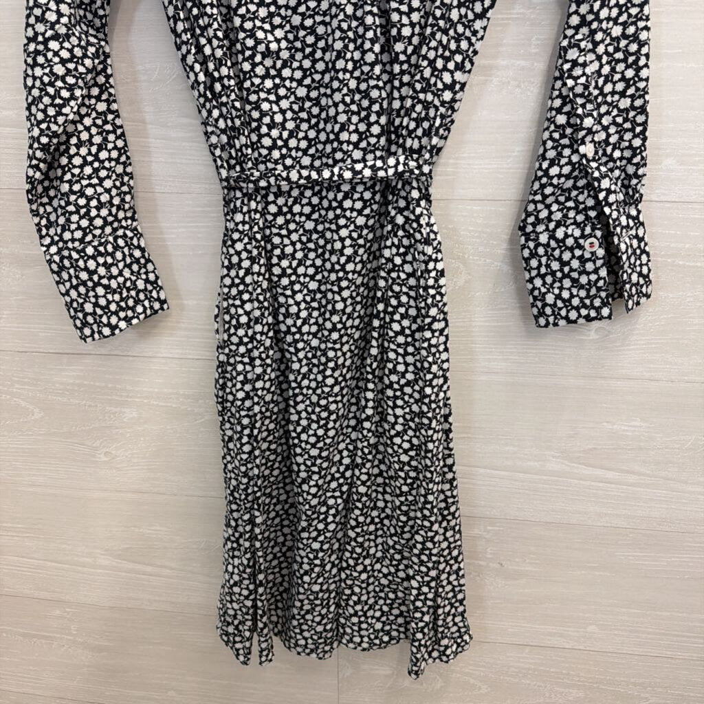 Tommy Hilfiger Navy/ White Print Long Sleeve Button Front Tie Waist Dress Small
