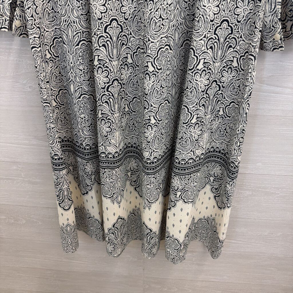 Loft Navy/ White Print Long Sleeve Button Front Dress 6