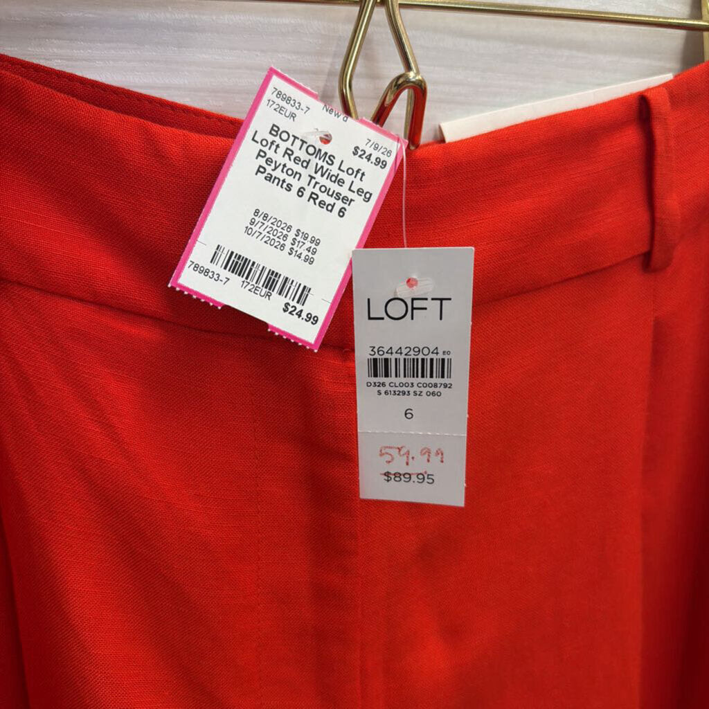 Loft Red Wide Leg Peyton Trouser Pants 6