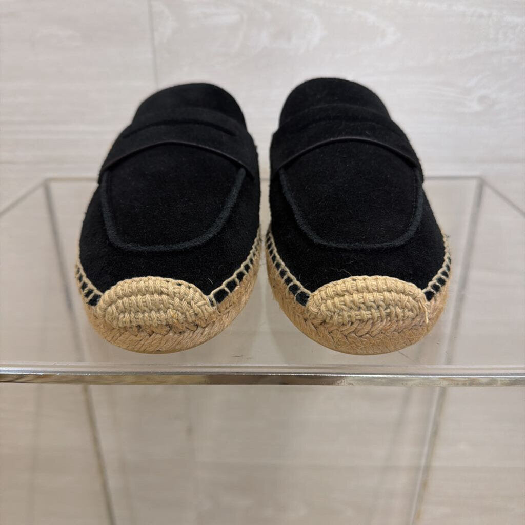 Tory Burch Black/ Natural Slip On Espadrille Loafer Mules 7.5