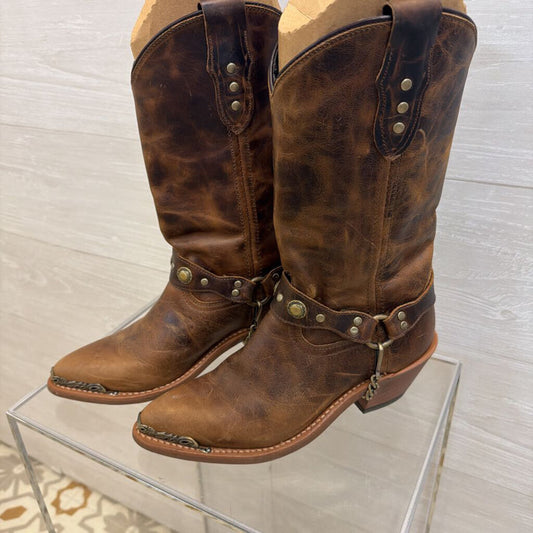 Abilene Distressed Harness Round Toe Western Boots 7