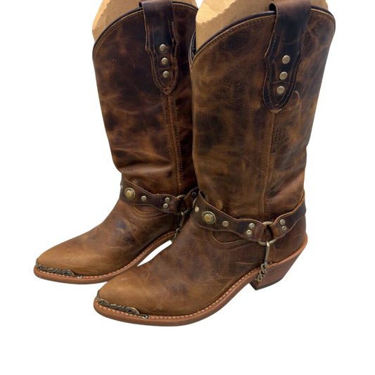 Abilene Distressed Harness Round Toe Western Boots 7
