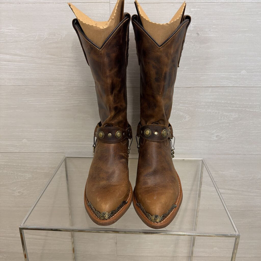 Abilene Distressed Harness Round Toe Western Boots 7