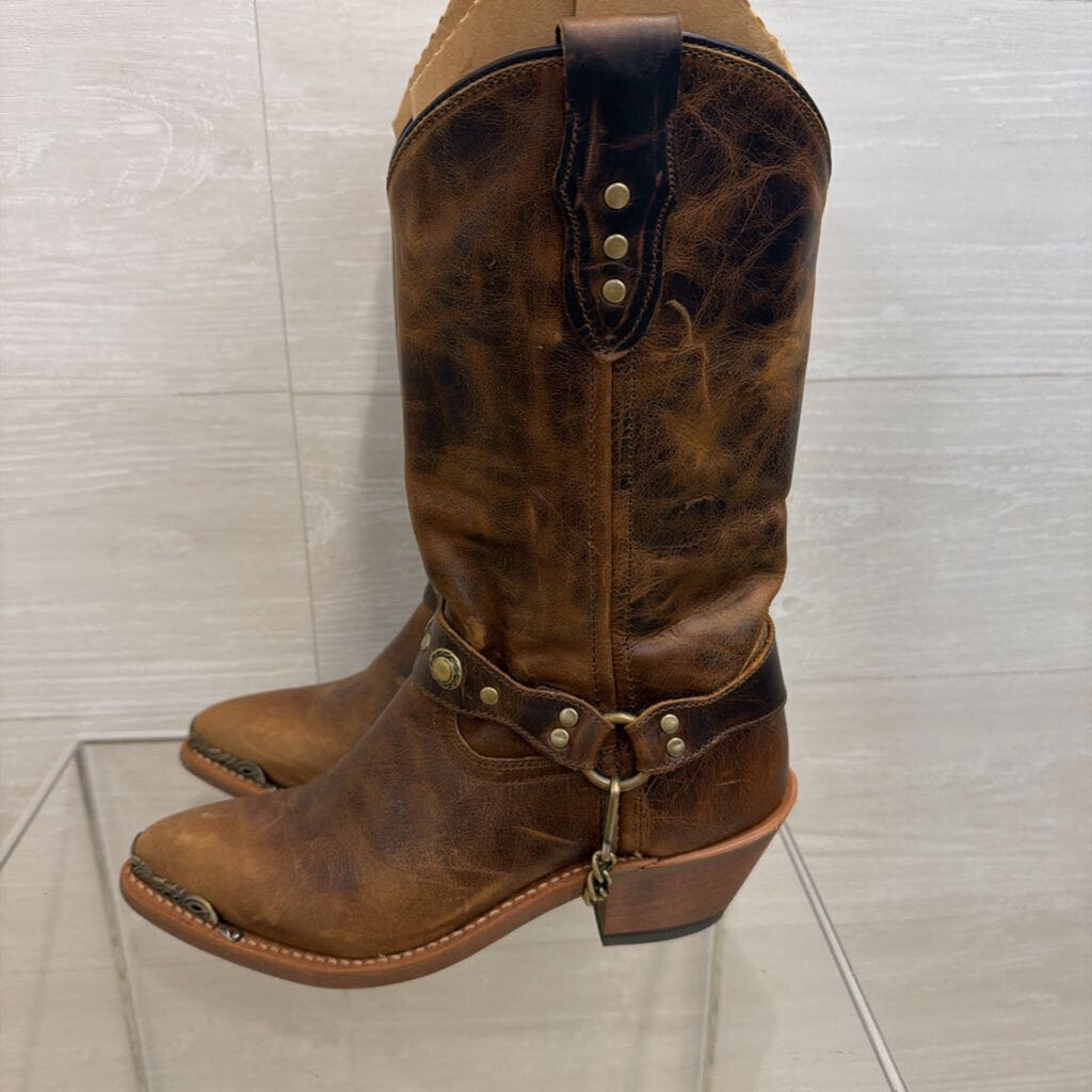 Abilene Distressed Harness Round Toe Western Boots 7