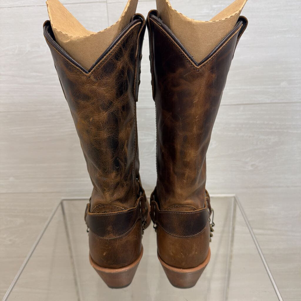 Abilene Distressed Harness Round Toe Western Boots 7
