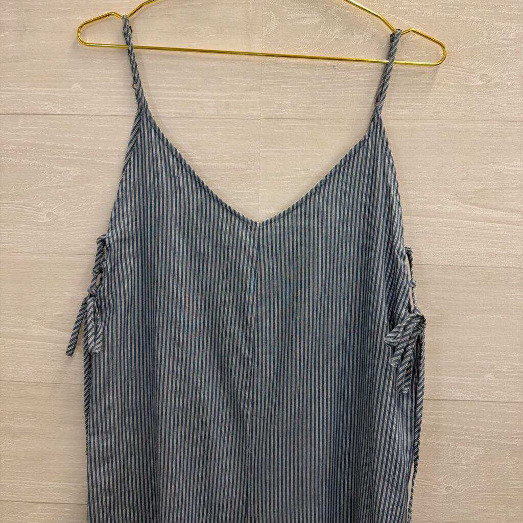 En Creme Blue/ White Striped Wide Leg Jumpsuit Small