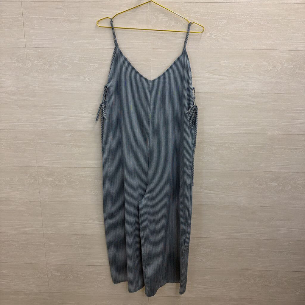 En Creme Blue/ White Striped Wide Leg Jumpsuit Small