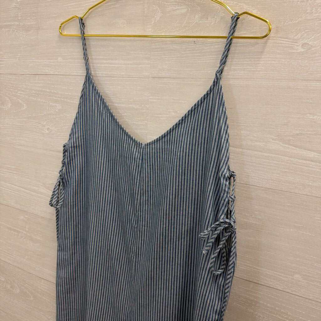 En Creme Blue/ White Striped Wide Leg Jumpsuit Small