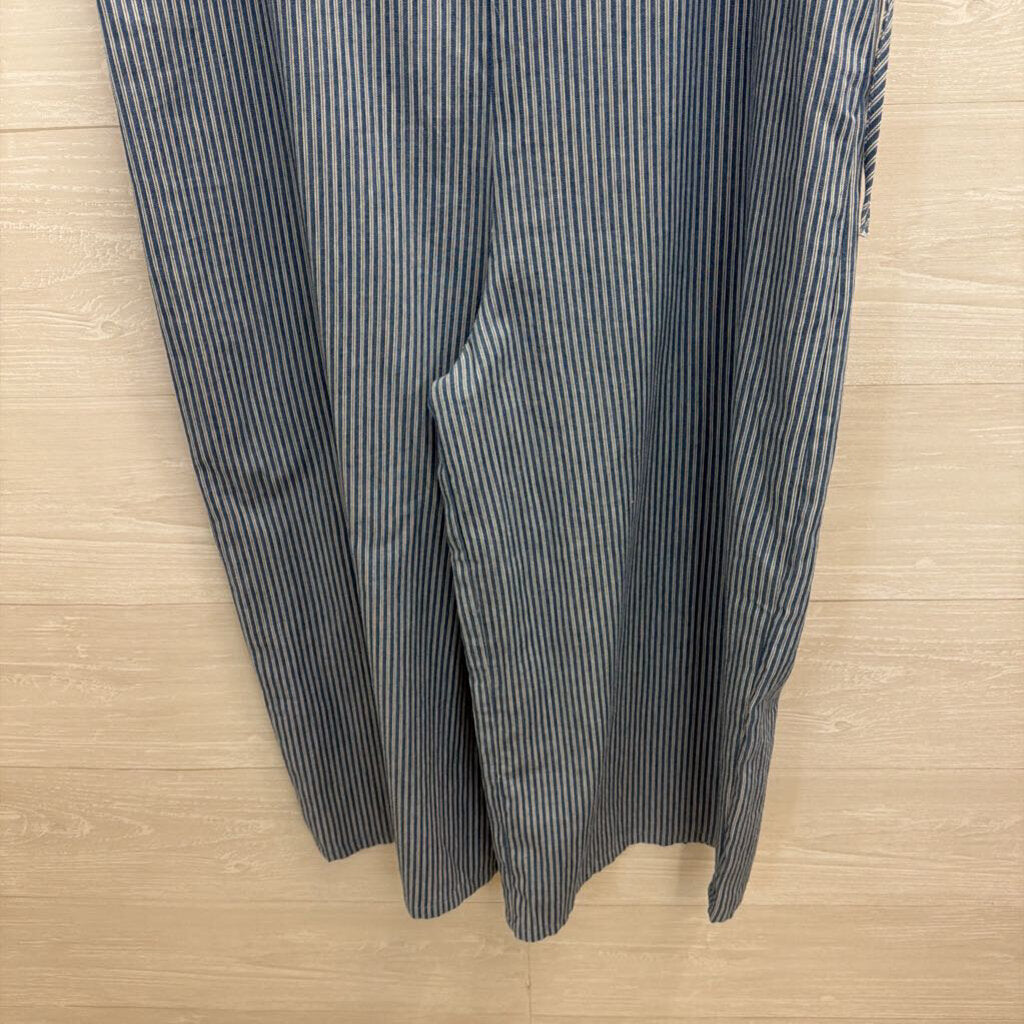 En Creme Blue/ White Striped Wide Leg Jumpsuit Small