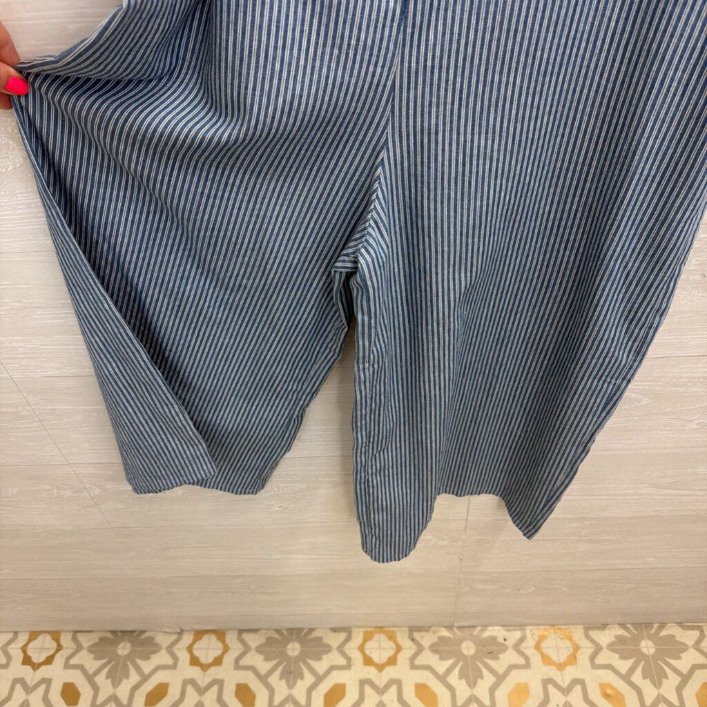 En Creme Blue/ White Striped Wide Leg Jumpsuit Small