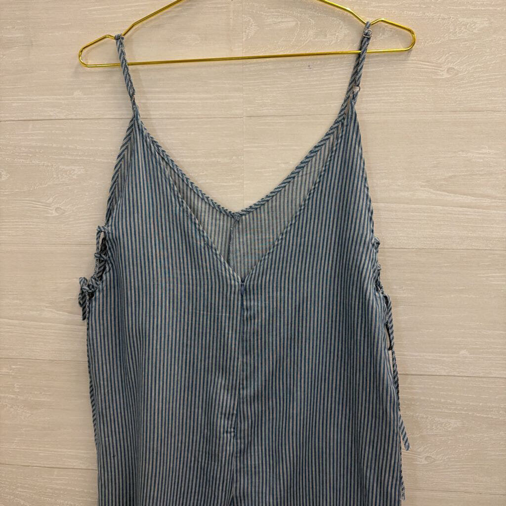 En Creme Blue/ White Striped Wide Leg Jumpsuit Small