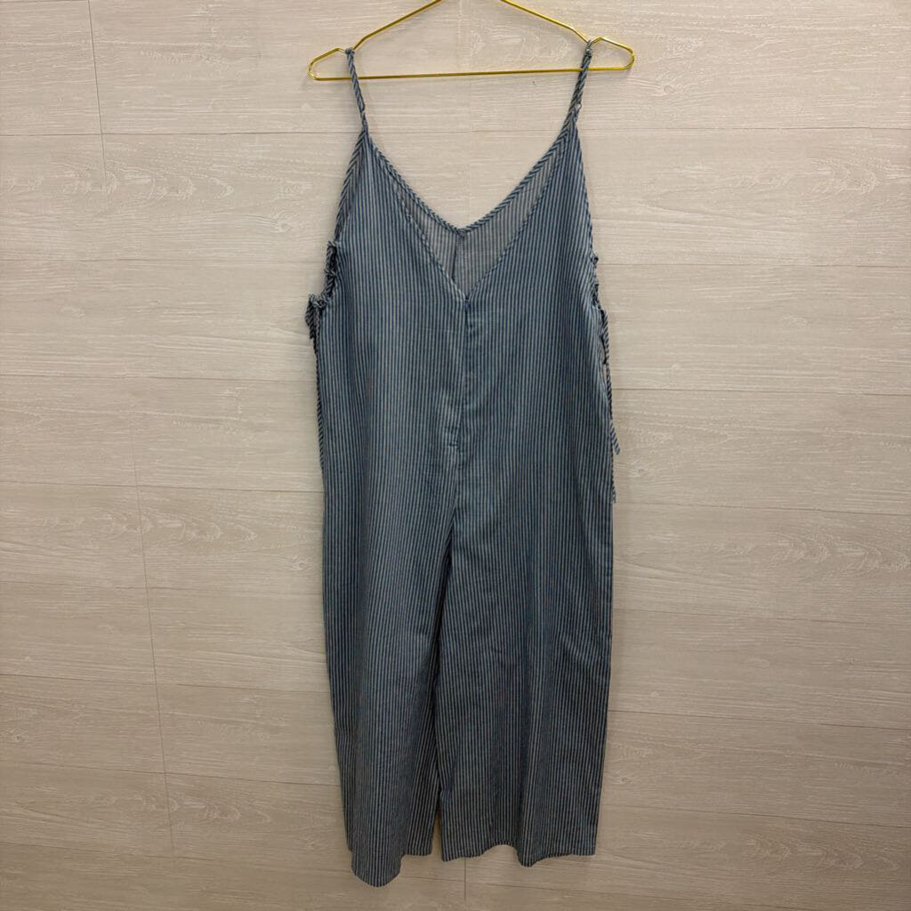 En Creme Blue/ White Striped Wide Leg Jumpsuit Small