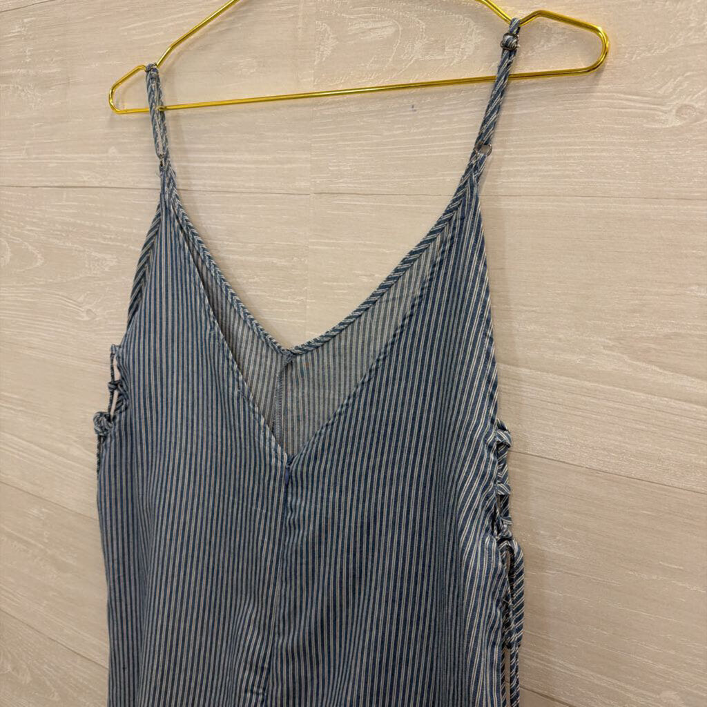 En Creme Blue/ White Striped Wide Leg Jumpsuit Small