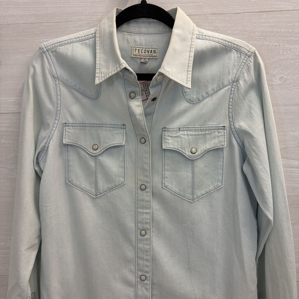 Tecovas Blue Chambray Long Sleeve Snap Front Top Extra Small