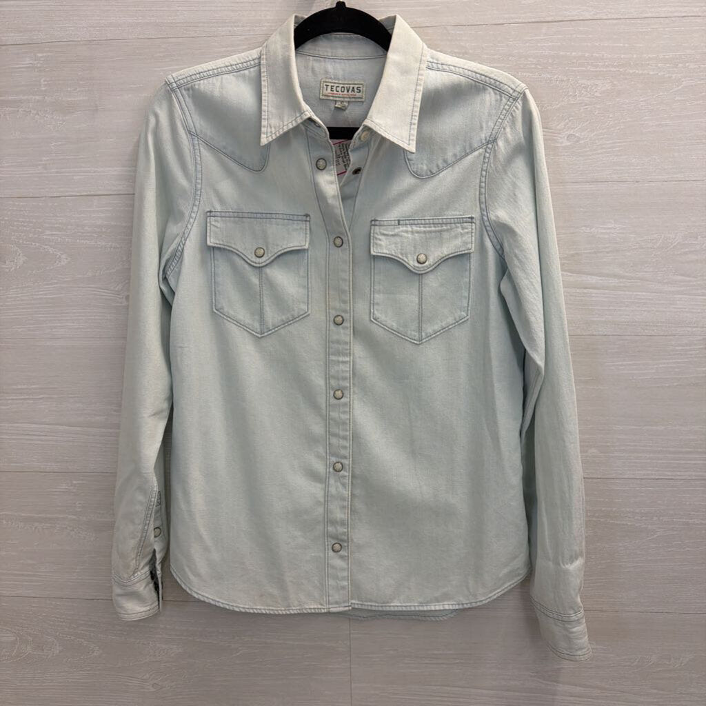 Tecovas Blue Chambray Long Sleeve Snap Front Top Extra Small