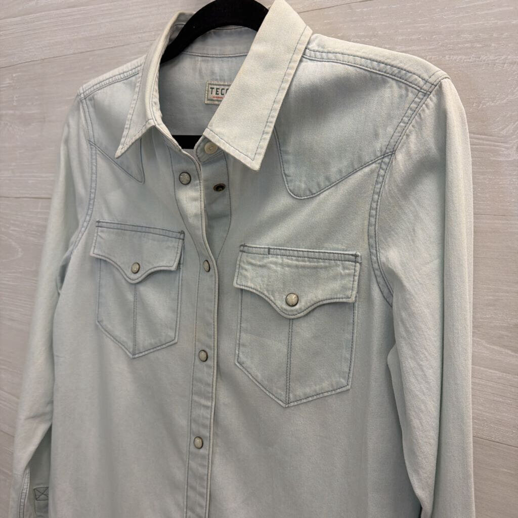 Tecovas Blue Chambray Long Sleeve Snap Front Top Extra Small