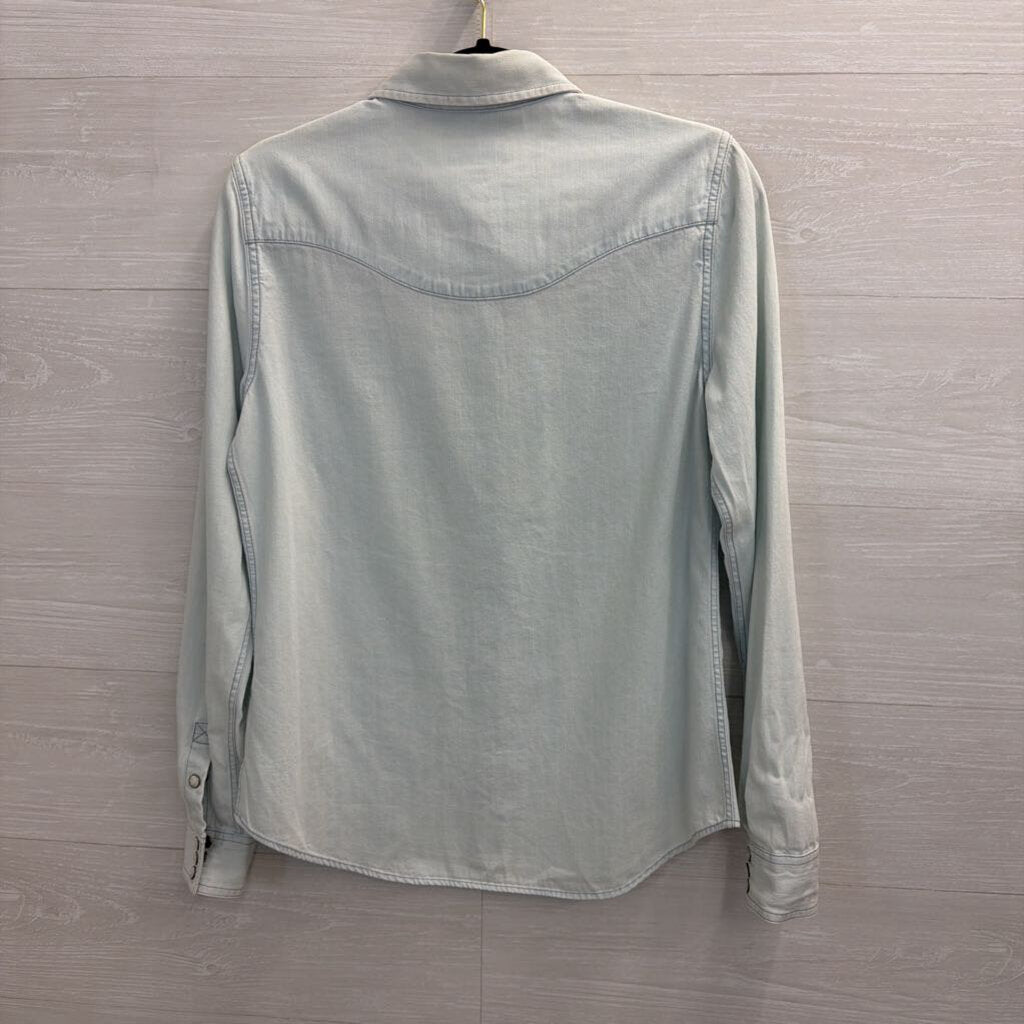 Tecovas Blue Chambray Long Sleeve Snap Front Top Extra Small