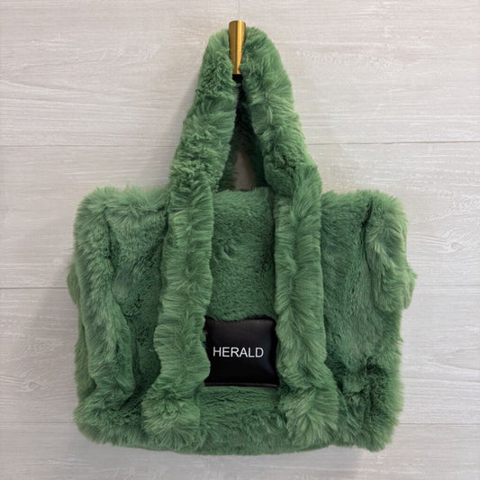 Herald Green Soft Fuzzy Faux Fur Purse