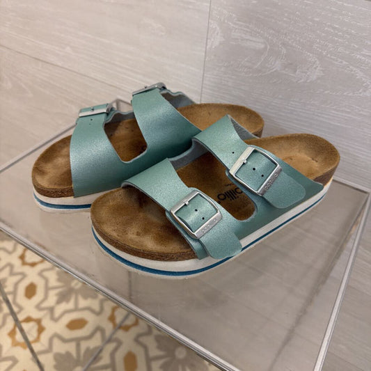 Papillio by Birkenstock Metallic Blue Arizona Platform Sandals 36