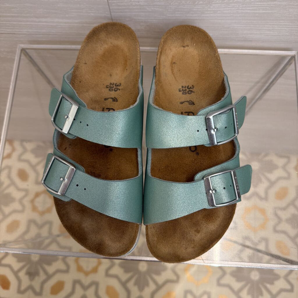 Papillio by Birkenstock Metallic Blue Arizona Platform Sandals 36