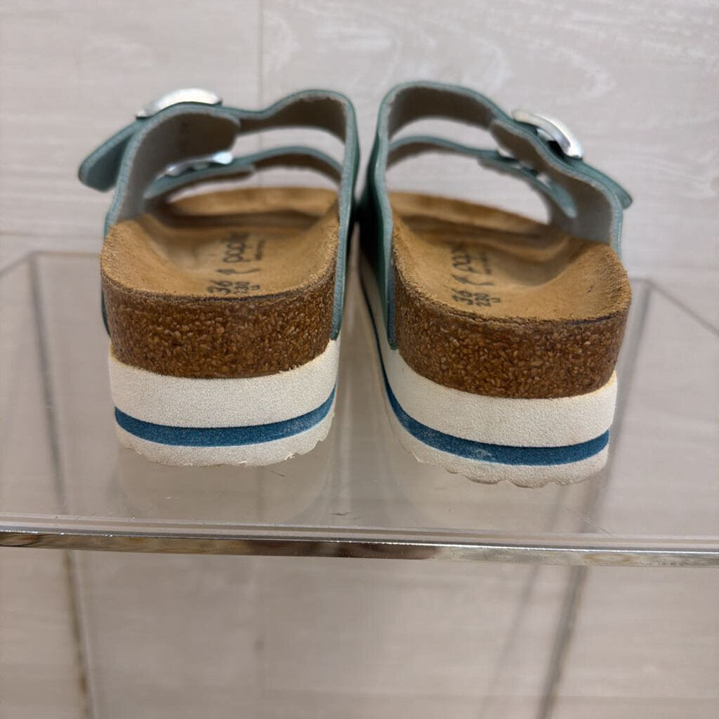 Papillio by Birkenstock Metallic Blue Arizona Platform Sandals 36
