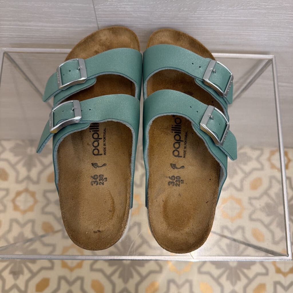 Papillio by Birkenstock Metallic Blue Arizona Platform Sandals 36
