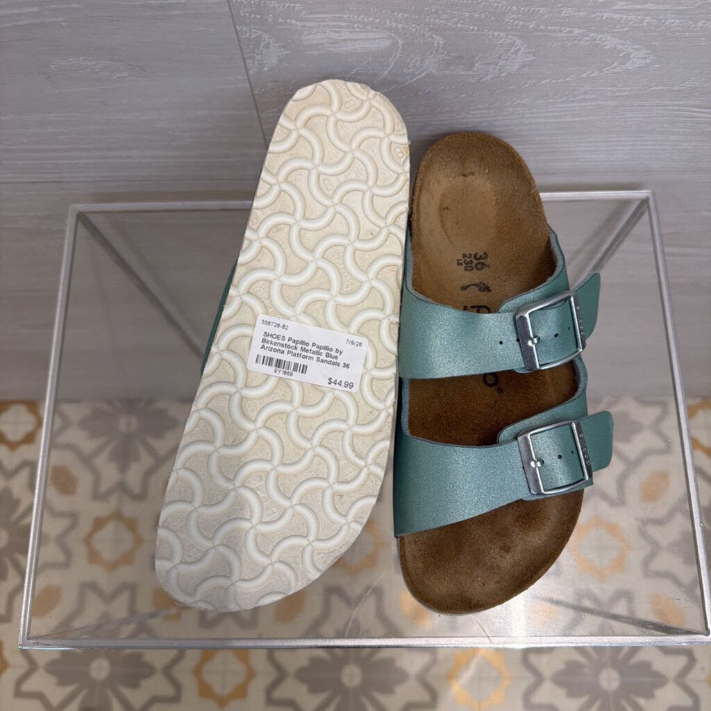 Papillio by Birkenstock Metallic Blue Arizona Platform Sandals 36