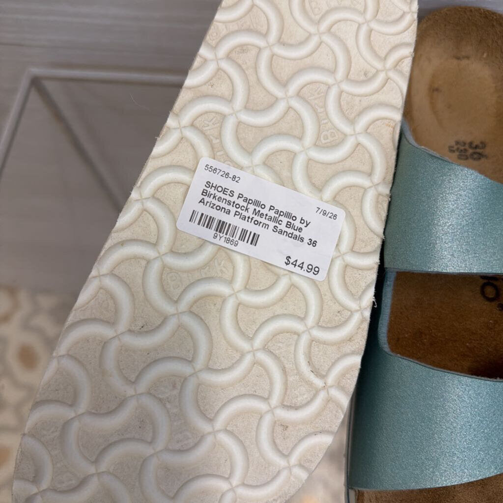 Papillio by Birkenstock Metallic Blue Arizona Platform Sandals 36