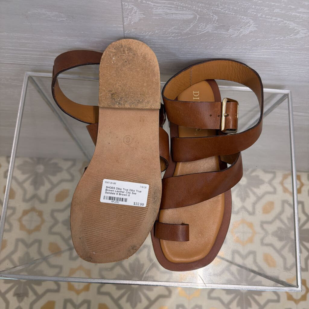 Diba True Brown Leather Cite See Sandals 6