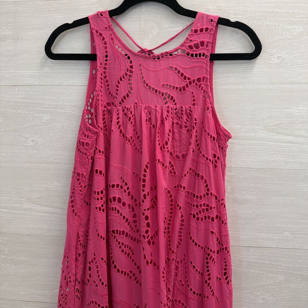 Maeve Pink Eyelet High Neck Maxi Dress Extra Small