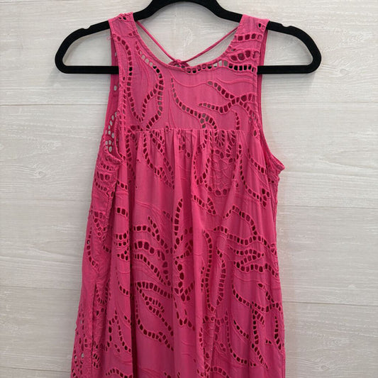Maeve Pink Eyelet High Neck Maxi Dress Extra Small