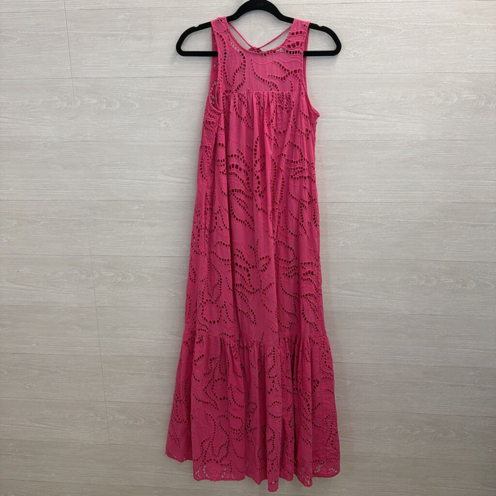 Maeve Pink Eyelet High Neck Maxi Dress Extra Small