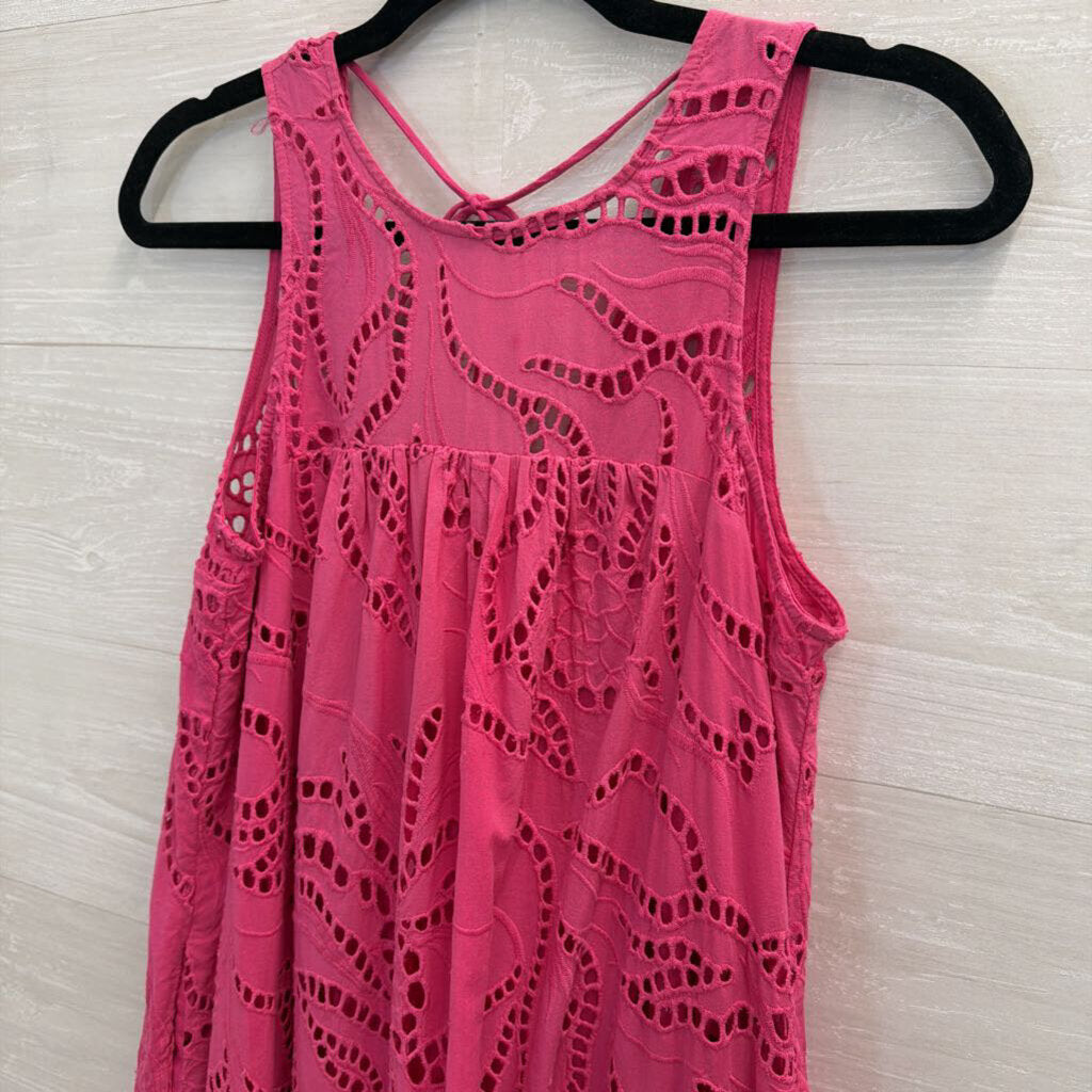 Maeve Pink Eyelet High Neck Maxi Dress Extra Small