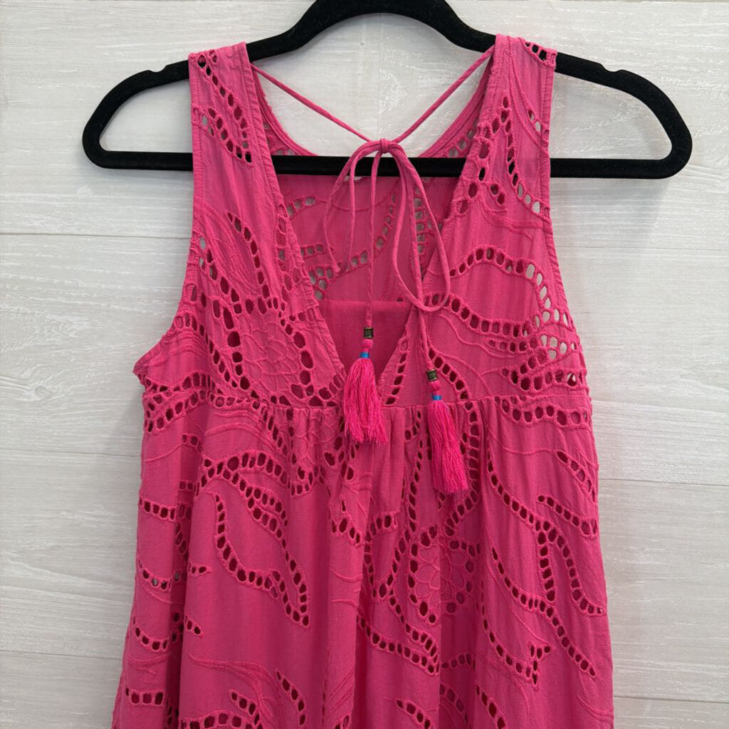 Maeve Pink Eyelet High Neck Maxi Dress Extra Small