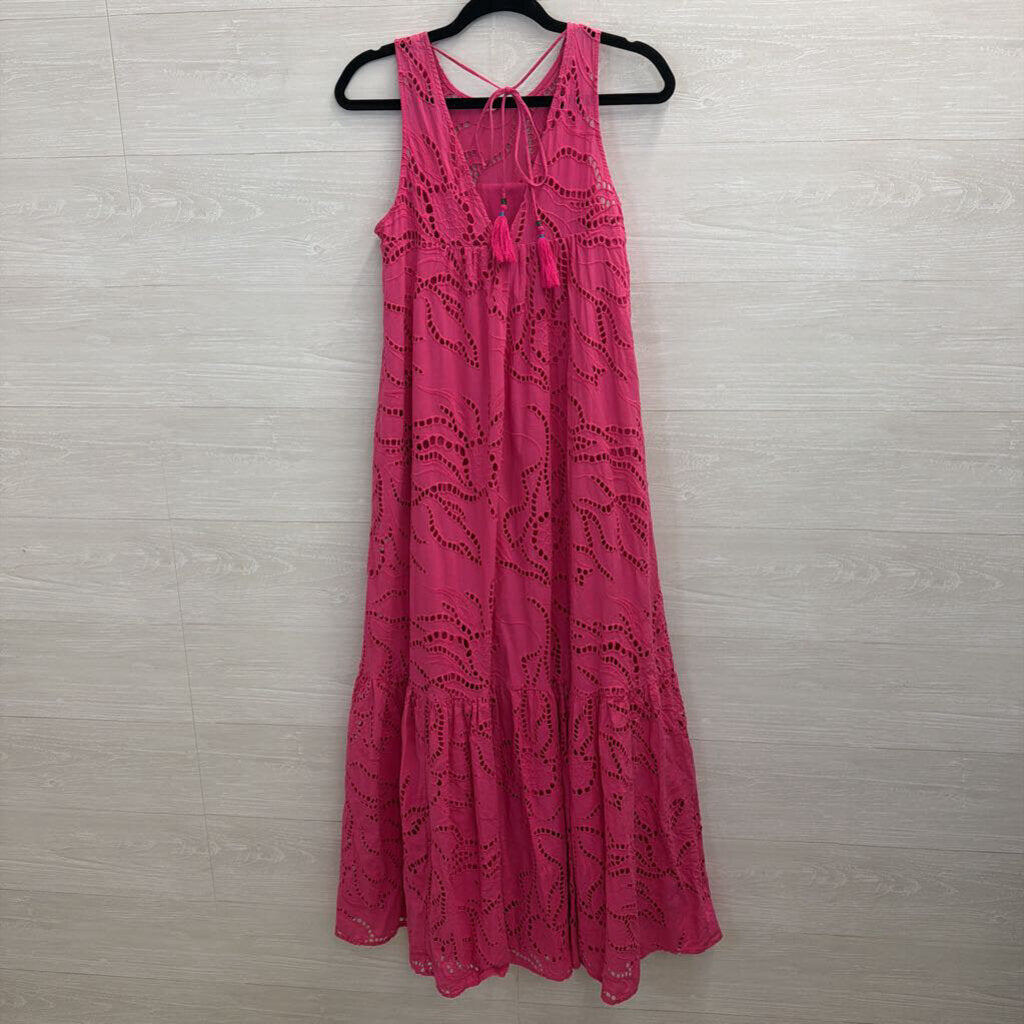 Maeve Pink Eyelet High Neck Maxi Dress Extra Small