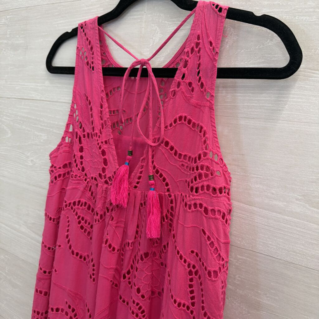 Maeve Pink Eyelet High Neck Maxi Dress Extra Small