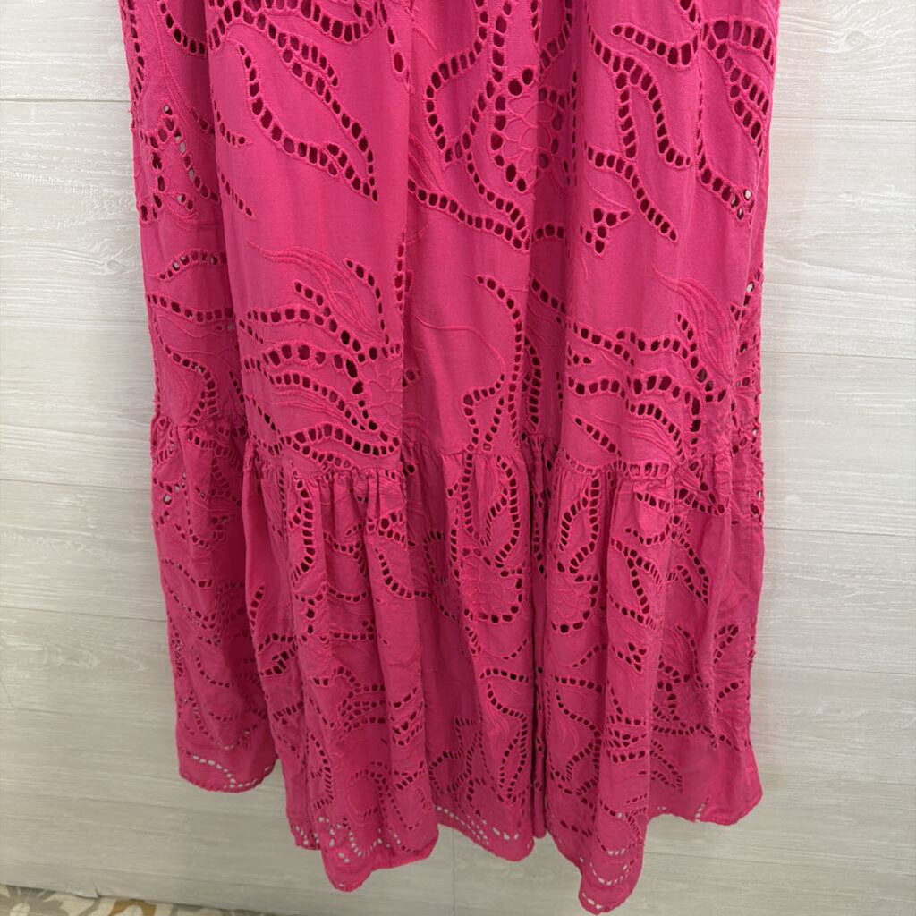Maeve Pink Eyelet High Neck Maxi Dress Extra Small