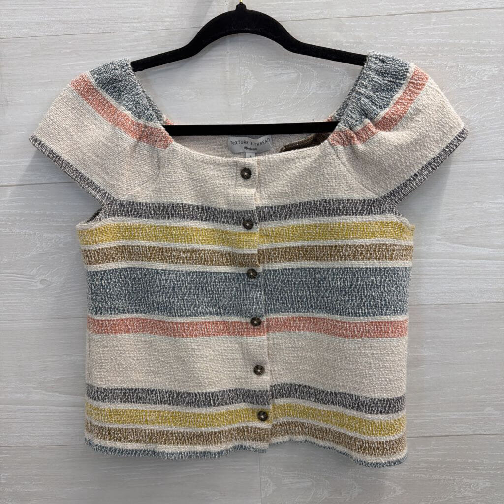 Texture and Thread Madewell Cream/ Multi Striped Button Front Top Small